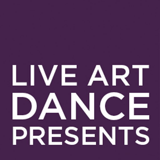 Live Art Dance Logo: A plum purple square with the words 'Live Art Dance Presents' in white letters, taking up the bottom half the screen.